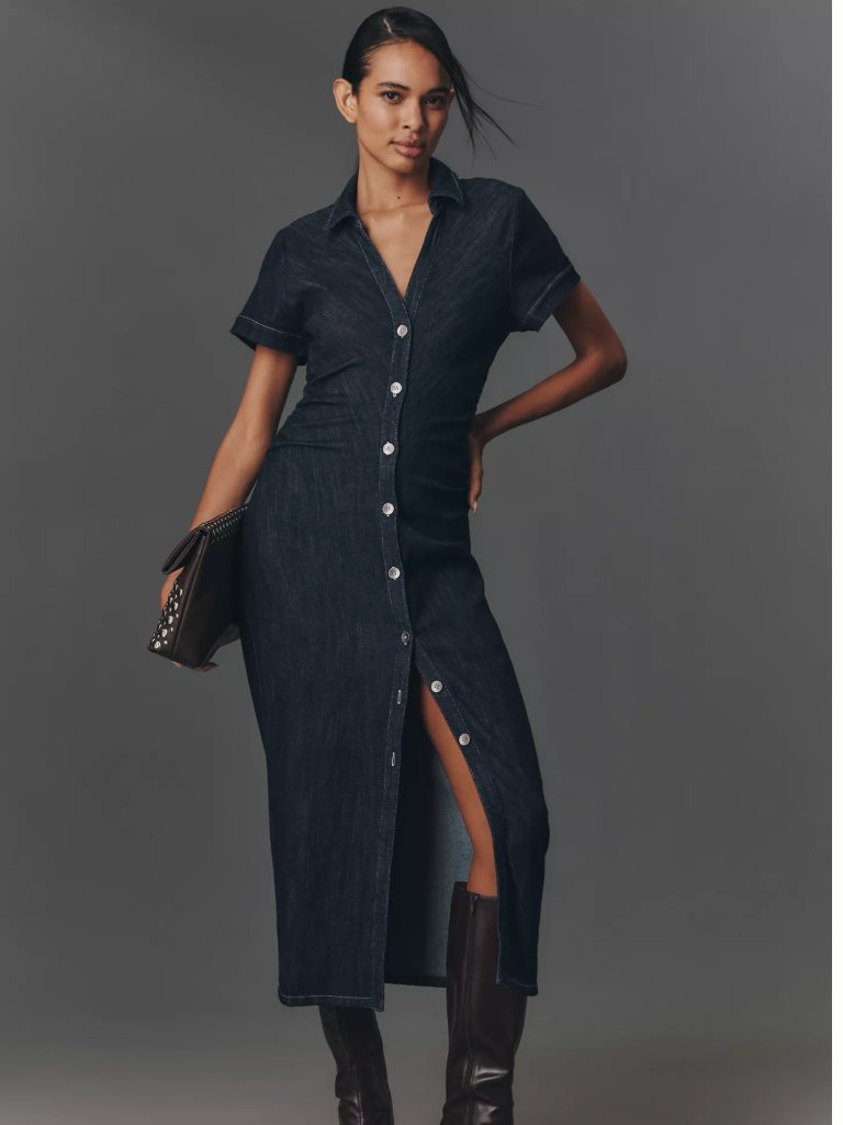 Anthropologie Nwt Greer Denim Midi Shirtdress By Pilcro